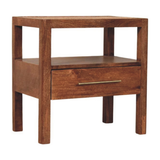 Artisan Furniture Solid Wood Caldera Bedside Stand, 1 Drawer, Open Shelf and Rattan Top – Brown