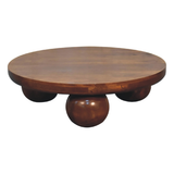 Artisan Furniture Central Ball Table in 100% Solid Mango Wood with Ball Feet – Living Room, Chestnut Brown