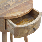 Artisan Furniture Solid Wood Nordic Circular Bedside Table with 1 Drawer – Oak-Ish Finish, Beige