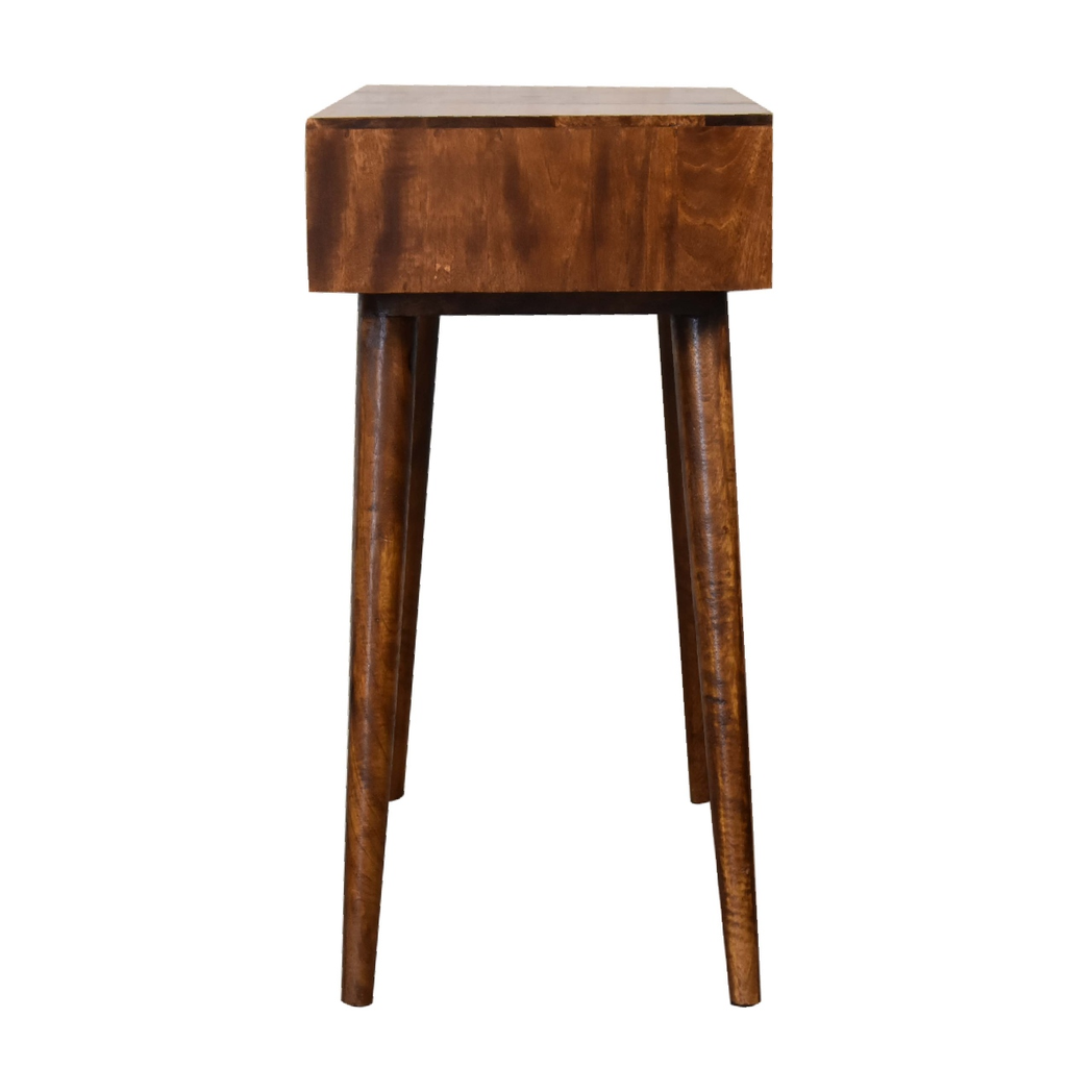 Artisan Furniture Solid Wood Foldable Mirror Dressing Table with 2 Drawers – Nordic Style, Chestnut Brown