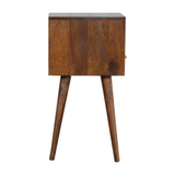 Artisan Furniture Solid Wood Mini Bedside Table with 1 Drawer and Open Shelf – Nordic Style, Chestnut Brown