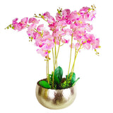 XL Hammered Metal Decorative Bowl with Curvy Edge – 32cm Rustic Handmade Bowl, Gold Colour