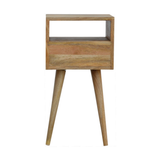 Artisan Mini Solid Mango Wood Bedside Table with Drawer & Open Slot – Compact Bedroom Storage, Beige