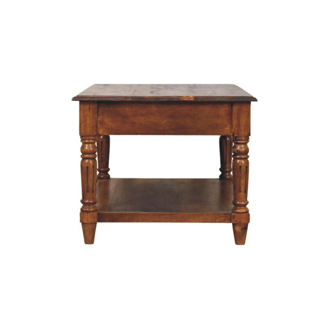Artisan Furniture Solid Wood Turned Legs Coffee Table with 2 Drawers and Shelf – Living Room, Dark Brown
