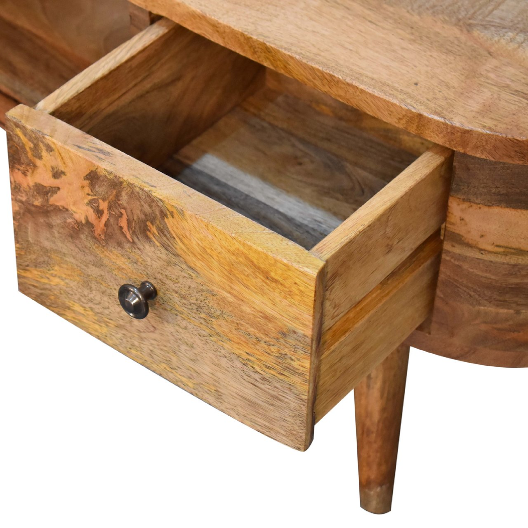 Artisan Furniture Mini Rounded Media Unit in Solid Mango Wood, 2 Drawers & Open Slot – Bedroom, Beige