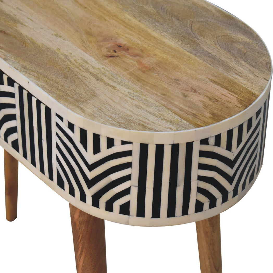 Artisan Furniture Solid Wood Edessa Bone Inlay Console Table with 1 Drawer – Boho Style, Black & White