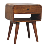 Artisan Furniture Solid Wood Avora Chestnut Nightstand with Drawer and Open Shelf – Mid-Century Style, Brown