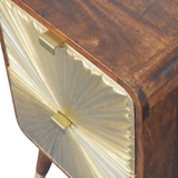 Artisan Furniture Solid Wood Avora Brass Embossed Nightstand with 2 Doors – Chestnut Finish, Brown and Gold