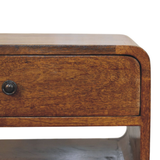 Artisan Furniture Solid Wood Avora Chestnut Nightstand with Drawer and Open Shelf – Mid-Century Style, Brown