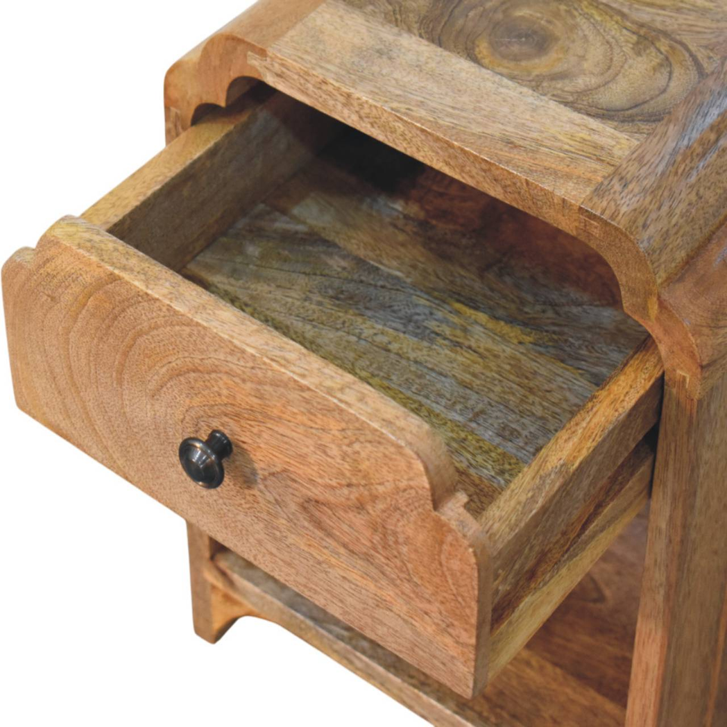 Artisan Newton Mini Solid Wood Nightstand with Drawer & Shelf – Compact Bedside Table, Brown