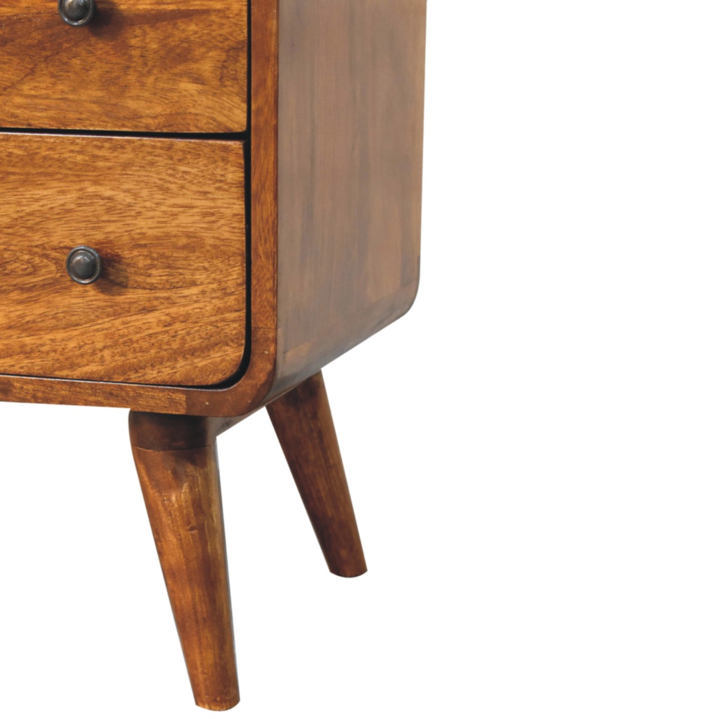 Artisan Furniture Solid Wood Curved Nordic Charm Chest with 2 Drawers and Shelf – Mid-Century, Dark Brown