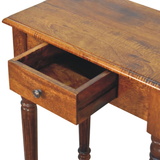 Artisan Solid Wood Turned Leg Writing Desk with Drawer – Mango Wood Study Desk, Chestnut