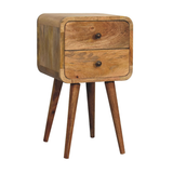 Artisan Furniture Solid Wood Mini Curved Bedside Table with 2 Drawers – Nordic Style, Oak-ish Brown