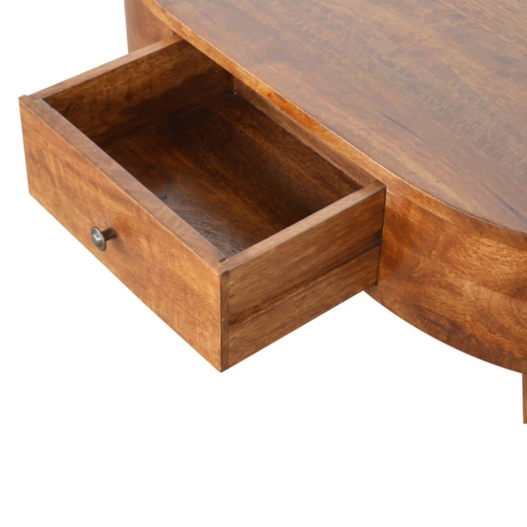 Artisan Solid Wood Rounded Coffee Table with 2 Drawers – Living Room Storage, Dark Chestnut