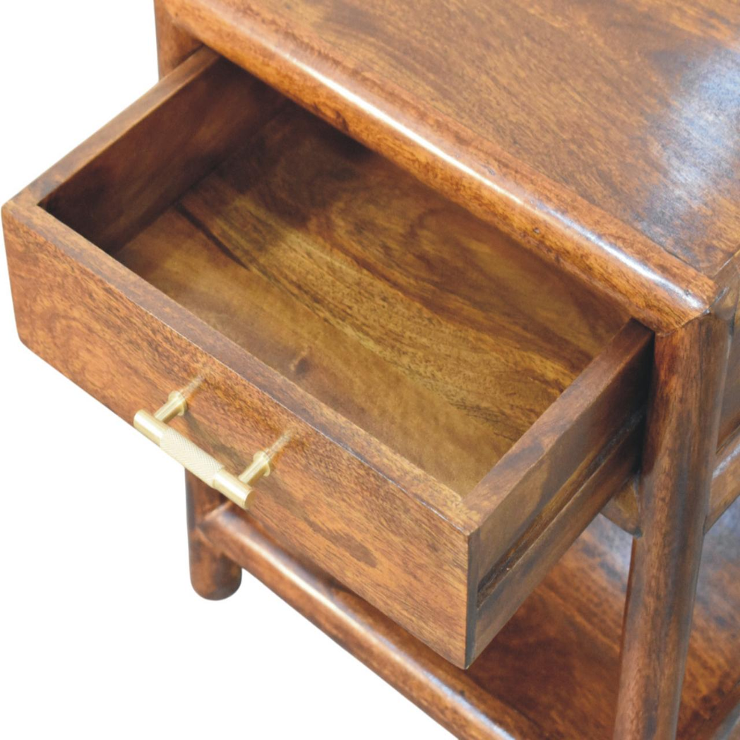 Artisan Furniture Solid Wood Regency Nightstand with 1 Drawer & Lower Shelf – Chestnut Bedside Table, Dark Brown