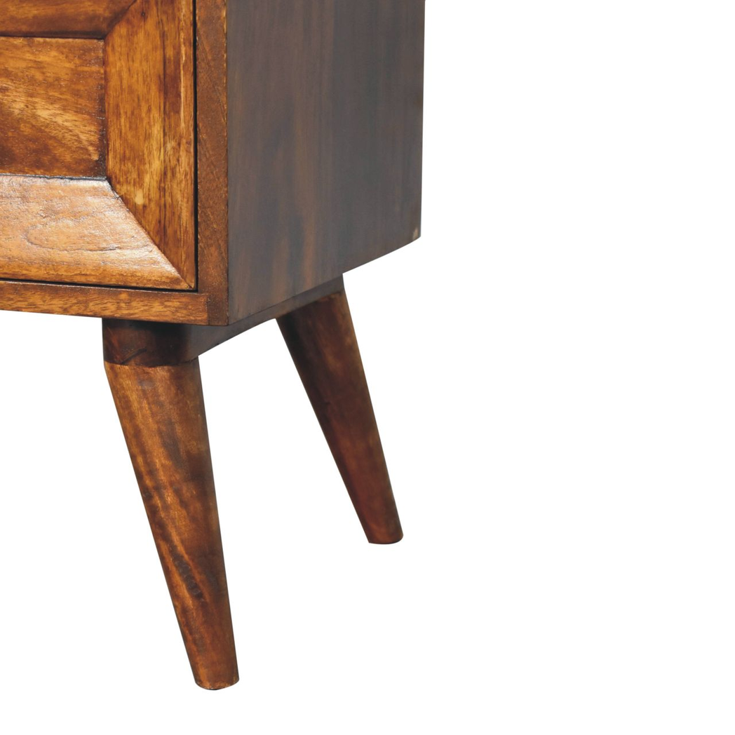 Artisan Furniture Solid Wood Quad Bedside Table with 2 Drawers – Nordic Style Mango Wood, Dark Brown