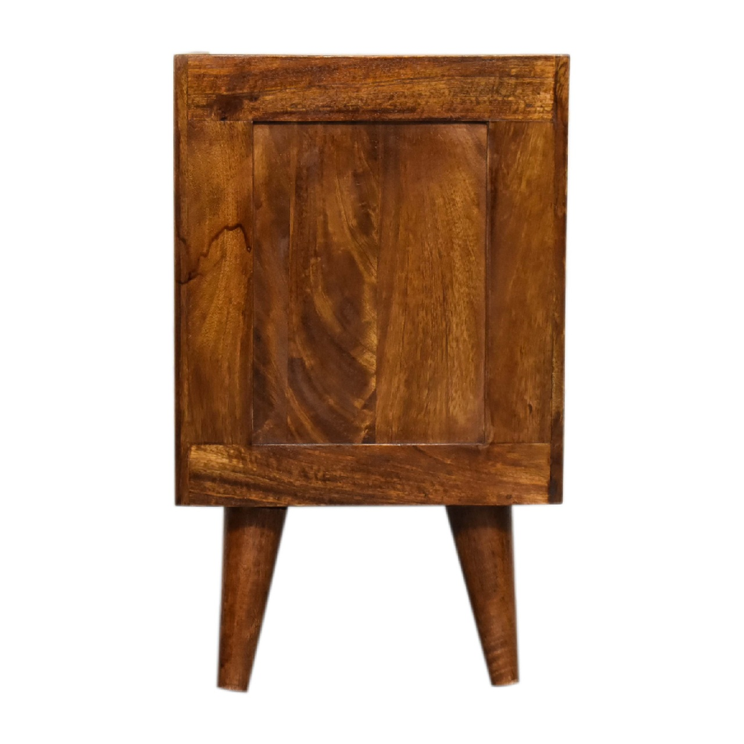 Artisan Furniture Mini Manila Gold Bedside Table with 1 Drawer & Open Shelf – Chestnut Finish, Brown