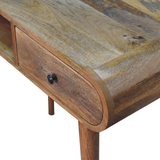 Artisan Furniture Solid Wood Curved Writing Desk with 1 Drawer & Open Shelf – Home Office, Oak-ish, Beige