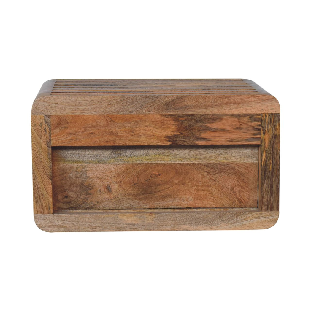 Artisan Furniture Solid Wood Soba Wall Mounted Bedside Table, Hand-Carved Design & Open Slot – Beige