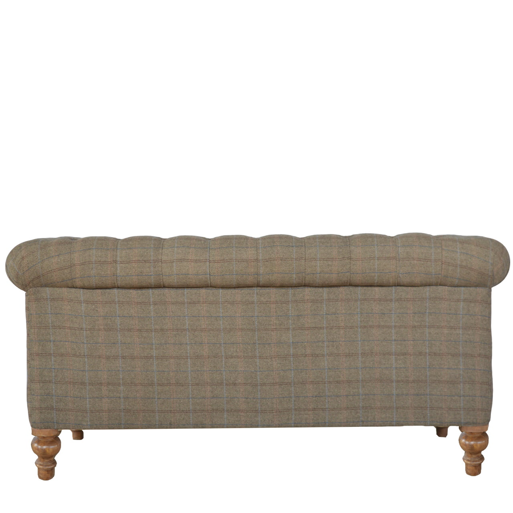 Artisan Furniture Chesterfield 2 Seater Sofa in Multi Tweed with Button Tufting – Solid Mango Wood Frame, Grey