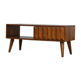 Artisan Furniture Solid Wood Chestnut Prism Sliding Media Unit, Open Slot & Sliding Door – Dark Brown