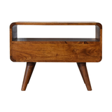 Artisan Mini Curved Solid Wood Media Unit with 2 Drawers – Compact TV Storage for Small Spaces, Chestnut