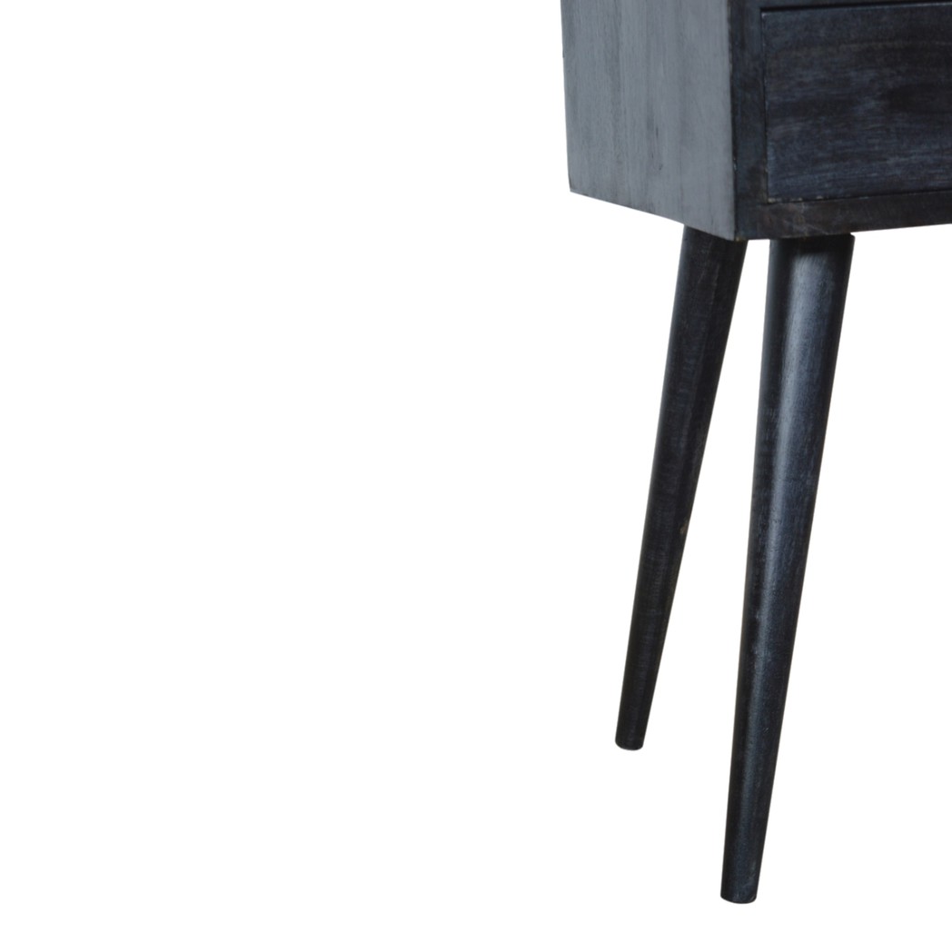 Artisan Furniture Solid Wood Mini Bedside Table with Pull-Out Drawer and Shelf – Nordic Style, Ash Black