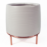 18cm White Ceramic Planter with Metal Stand – Indoor Plant Pot, White & Gold
