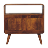 Artisan Furniture Solid Wood Curved Nordic Charm Chest with 2 Drawers and Shelf – Mid-Century, Dark Brown
