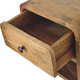 Artisan Mini Solid Wood Floating Bedside Table with Drawer & Open Shelf – Wall-Mounted, Oak-Look Finish