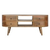 Artisan Furniture Rounded Media Unit in Solid Mango Wood, 4 Drawers & 2 Open Slots – Bedroom, Beige