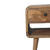 Artisan Solid Wood Mini Curve Low Bedside Table with 1 Drawer – Compact Curved Nightstand, Beige