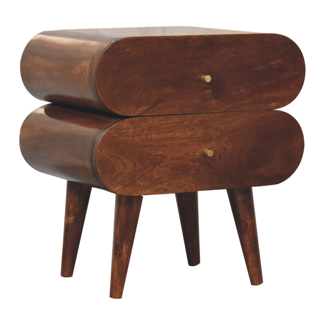 Artisan Furniture Bubble Bedside Table with 2 Drawers – Solid Mango Wood, Chestnut Finish, Brown
