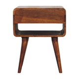 Artisan Furniture Solid Wood Avora Chestnut Nightstand with Drawer and Open Shelf – Mid-Century Style, Brown