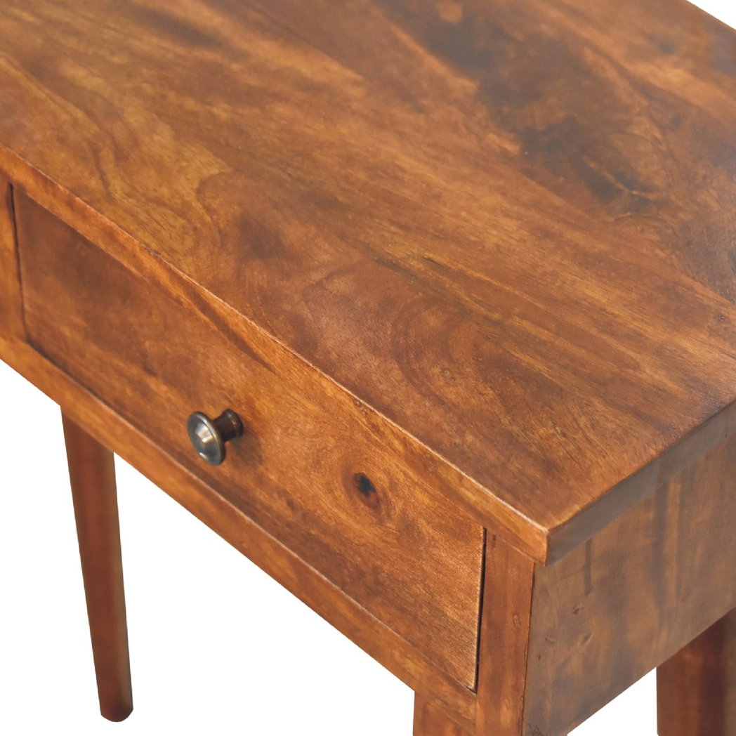 Artisan Mini Solid Wood Hallway Console Table with 2 Drawers – Narrow Entryway Storage, Dark Chestnut