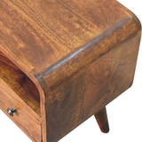Artisan Furniture Solid Wood Mini Chestnut Curved Media Unit, 1 Drawer & Open Slot – Dark Brown