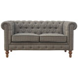Artisan Furniture Chesterfield 2 Seater Sofa in Multi Tweed with Button Tufting – Solid Mango Wood Frame, Grey