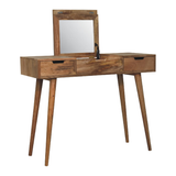 Artisan Furniture Solid Wood Dressing Table with Foldable Mirror & Drawers – Nordic Style, Oak-ish Finish, Beige
