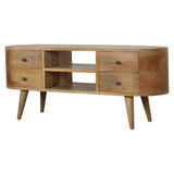 Artisan Furniture Rounded Media Unit in Solid Mango Wood, 4 Drawers & 2 Open Slots – Bedroom, Beige