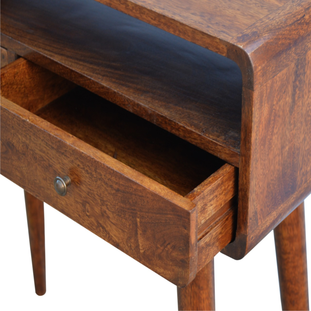 Artisan Curved Solid Wood Console Table with 2 Drawers – Hallway Furniture, Chestnut