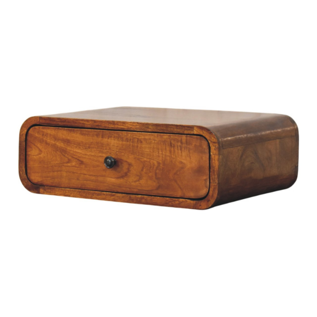 Artisan Avora Wall-Mounted Solid Wood Nightstand with Drawer – Floating Bedside Table, Honey Caramel