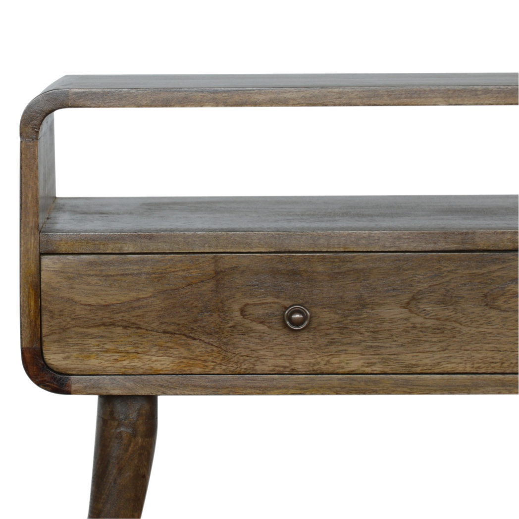 Artisan Furniture Solid Wood Curved Console Table with 2 Drawers & Open Storage – Grey-wash, Grey and Brown
