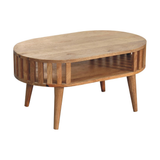 Artisan Ariella Solid Wood Coffee Table with Open Slot – Japandi Style Living Room Furniture, Brown