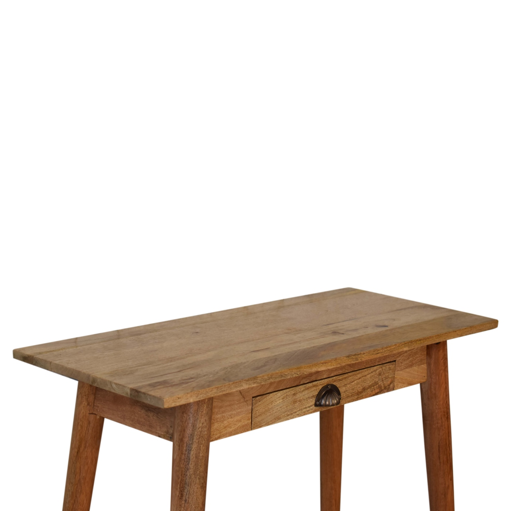 Artisan Furniture Solid Mango Wood Mini Nordic Style Writing Desk with 1 Drawer – Oak-ish Finish, Brown