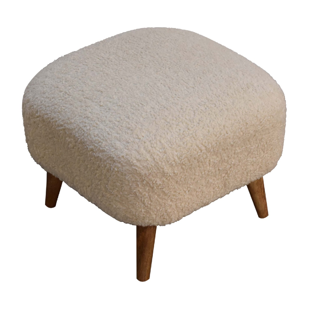 Artisan Furniture Boucle Square Footstool with Solid Wood Nordic Legs – Upholstered Accent Seat, Cream