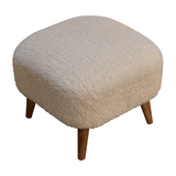 Artisan Furniture Boucle Square Footstool with Solid Wood Nordic Legs – Upholstered Accent Seat, Cream