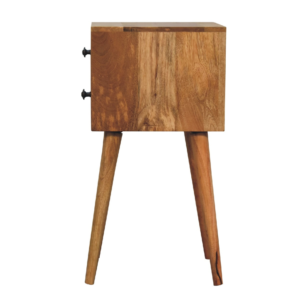 Artisan Furniture Solid Wood Mini 2-Drawer Bedside Table with Scandinavian-Style Legs – Oak-ish, Brown