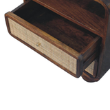 Artisan Furniture Solid Wood Larissa 2 Drawer Nightstand with Open Shelf – Rattan Bedside Table, Dark Brown
