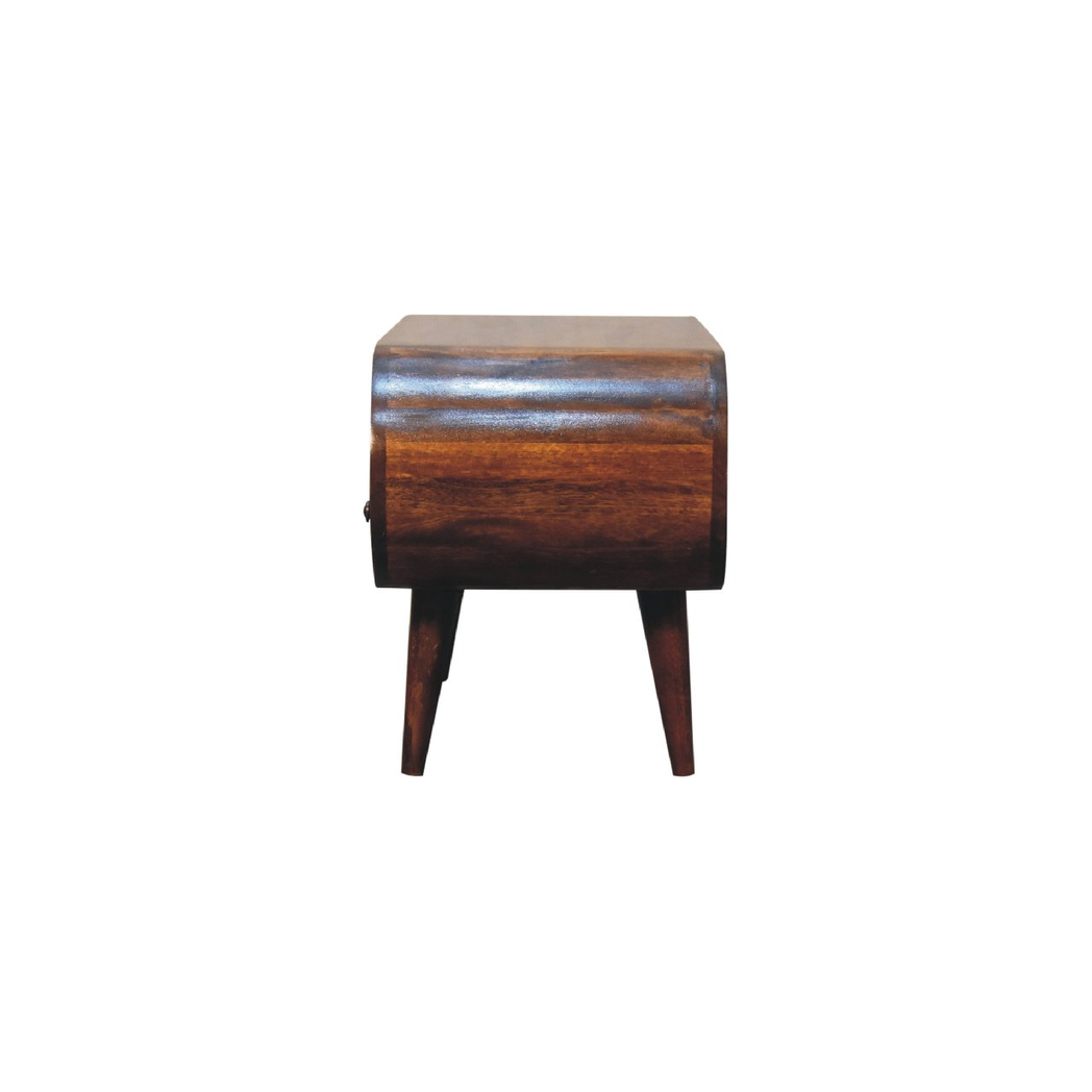 Artisan Furniture Circular TV Stand in Solid Mango Wood, 2 Drawers & Open Slot – Media Unit, Dark Brown