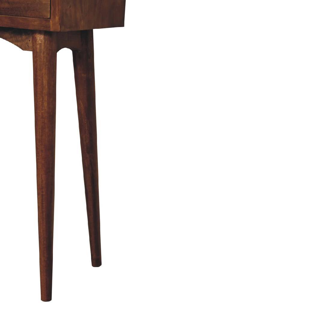 Artisan Mini Solid Wood Hallway Console Table with 2 Drawers – Narrow Entryway Storage, Dark Chestnut